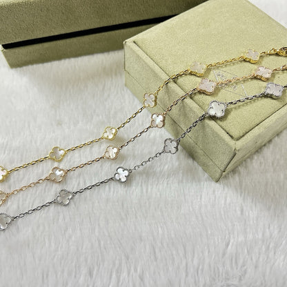 [[Radiant Gem]¯]CLOVER 6 MOTIF WHITE MOP BRACELET
