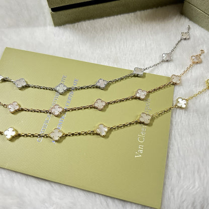 [[Radiant Gem]¯]CLOVER 6 MOTIF WHITE MOP BRACELET