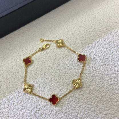 [[Radiant Gem]¯]CLOVER 6 MOTIF RED AGATE LASER BRACELET