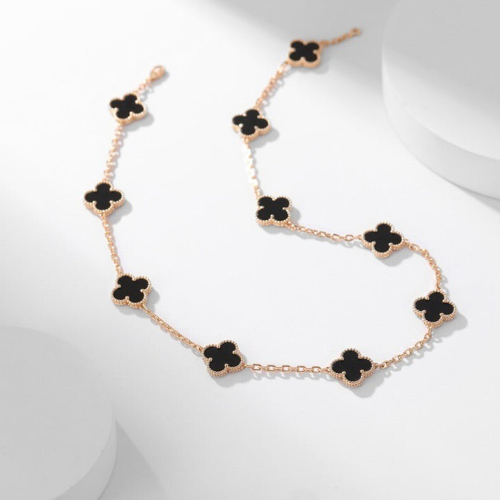 [Radiant Gem]¯CLOVER 10 MOTIFS ONYX NECKLACE