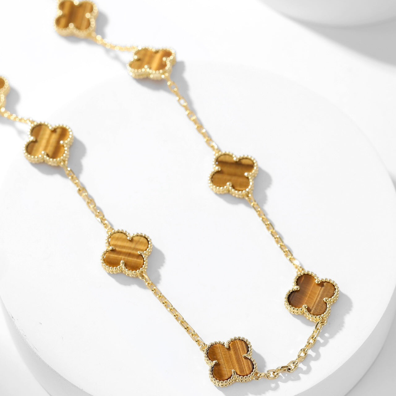 [Radiant Gem]¯CLOVER 10 MOTIFS TIGER EYE NECKLACE