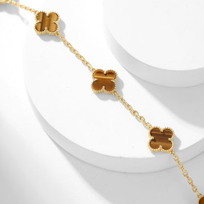 [Radiant Gem]¯CLOVER 10 MOTIFS TIGER EYE NECKLACE