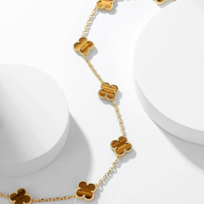 [Radiant Gem]¯CLOVER 10 MOTIFS TIGER EYE NECKLACE