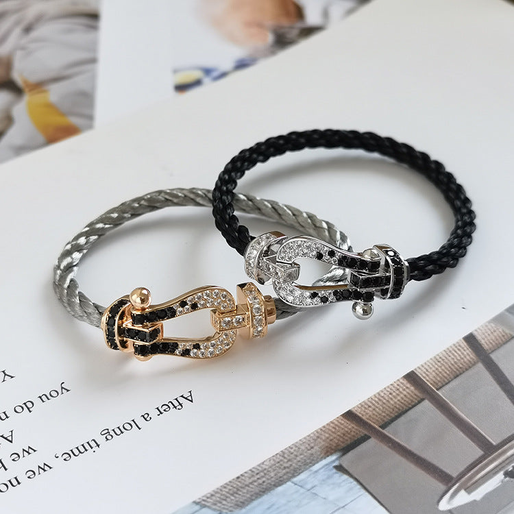 [Radiant Gem]¯FORCE LARGE HORSESHOE BLACK WHITE DIAMOND BRACELET ROSE GOLD