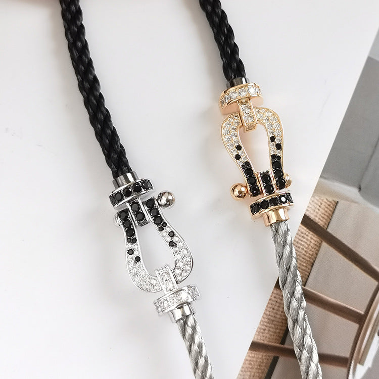 [Radiant Gem]¯FORCE LARGE HORSESHOE BLACK WHITE DIAMOND BRACELET SILVER