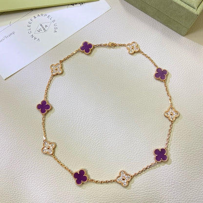 [Radiant Gem]¯CLOVER 10 MOTIFS  PURPLE VIOLET DIAMOND NECKLACE