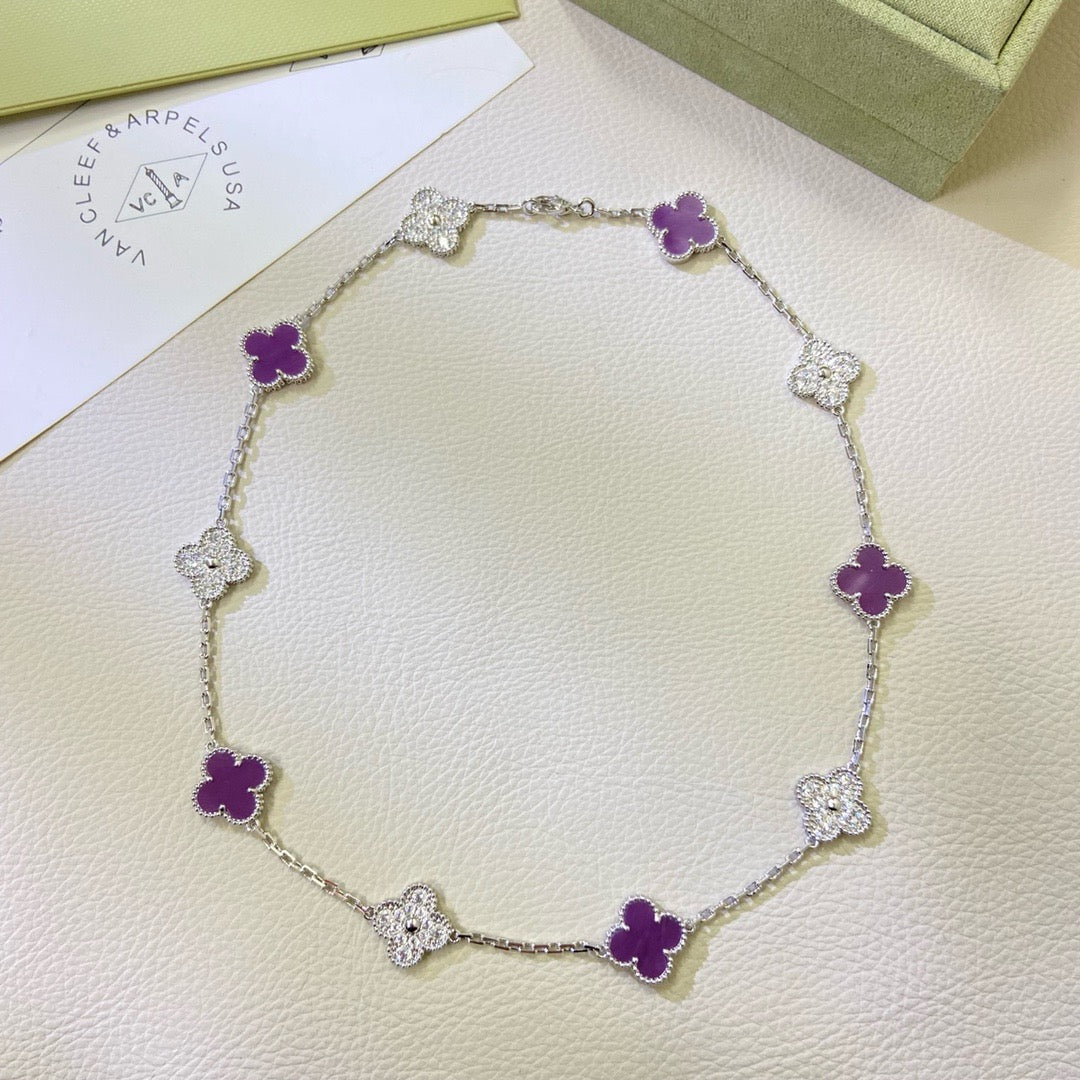 [Radiant Gem]¯CLOVER 10 MOTIFS  PURPLE VIOLET DIAMOND NECKLACE