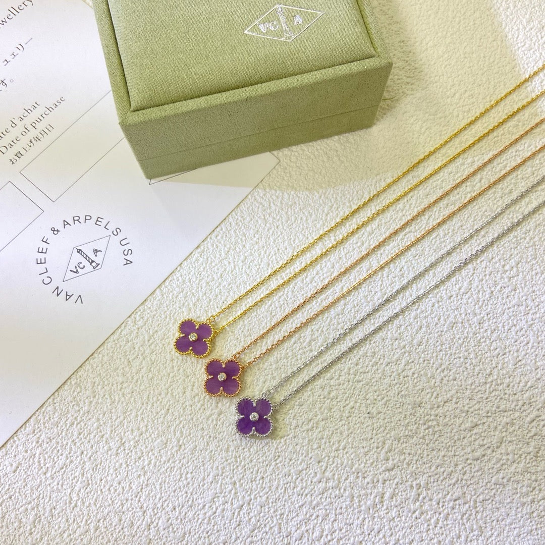 [Radiant Gem]¯CLOVER 15MM DIAMOND  PURPLE VIOLET NECKLACE