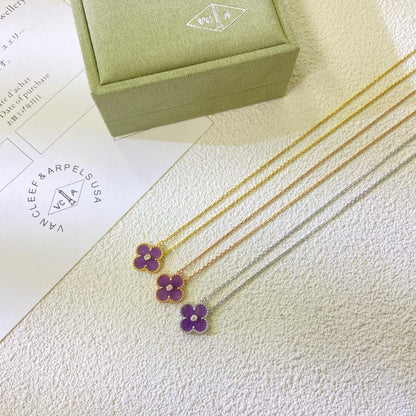 [Radiant Gem]¯CLOVER 15MM DIAMOND  PURPLE VIOLET NECKLACE
