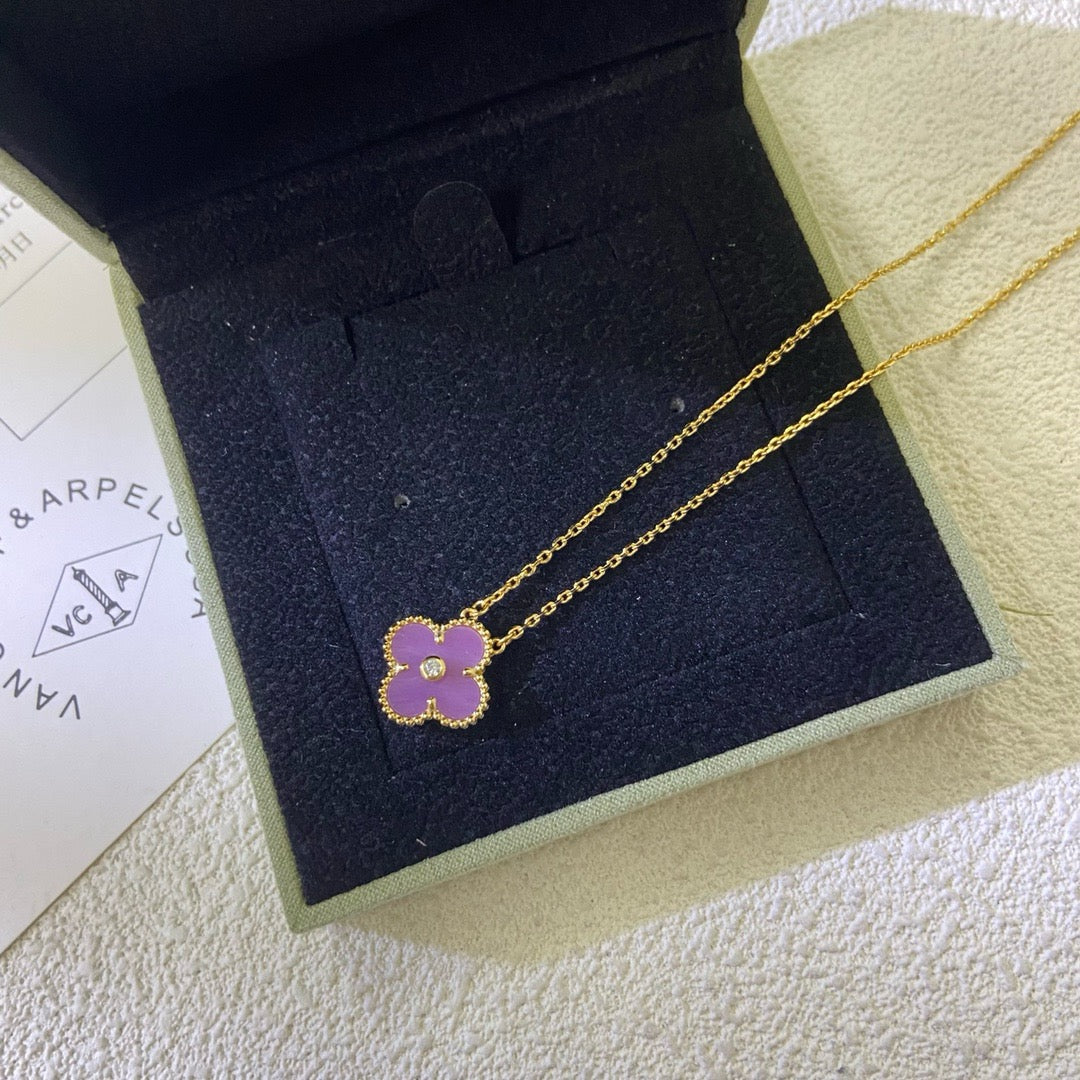 [Radiant Gem]¯CLOVER 15MM DIAMOND  PURPLE VIOLET NECKLACE