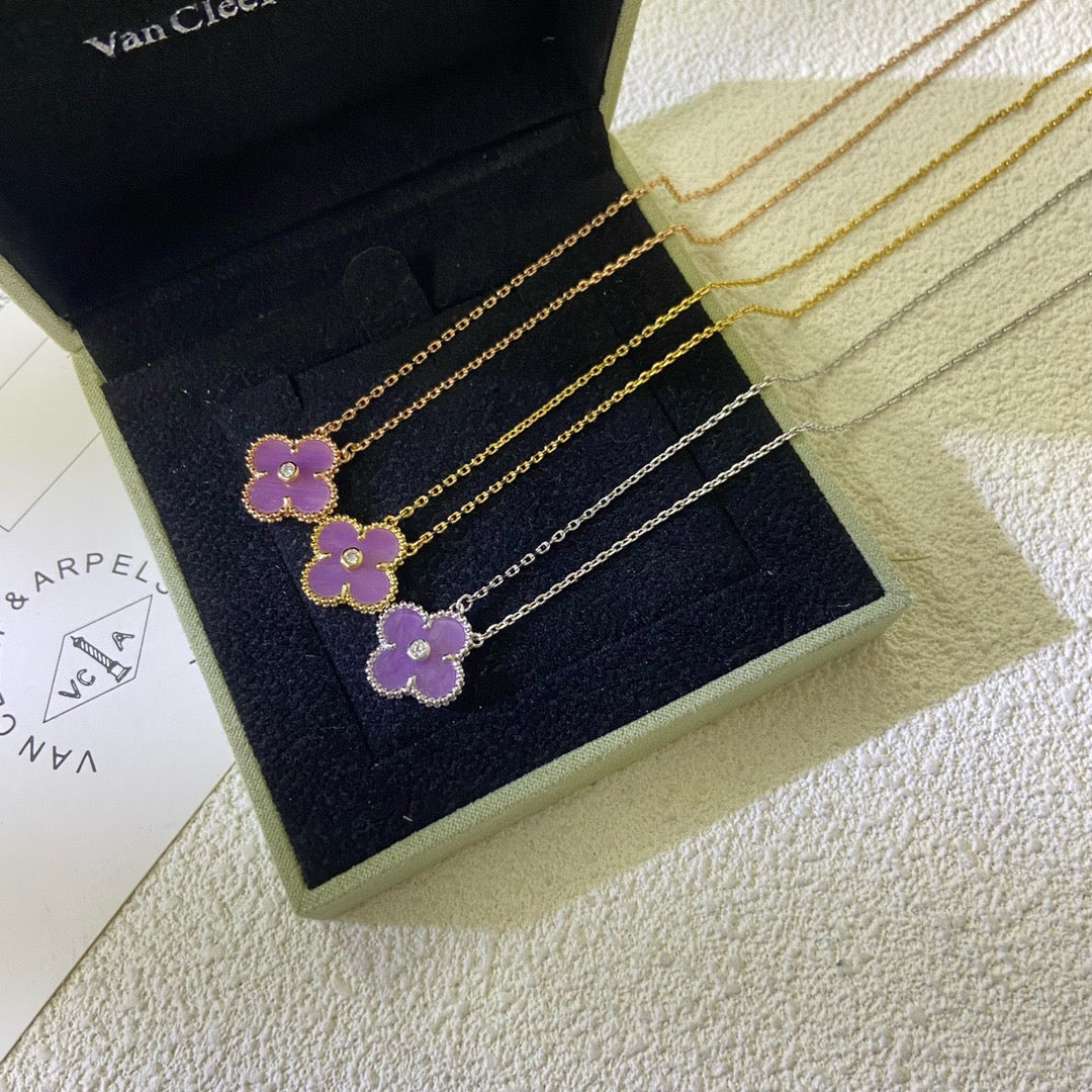 [Radiant Gem]¯CLOVER 15MM DIAMOND  PURPLE VIOLET NECKLACE
