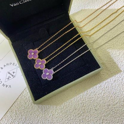 [Radiant Gem]¯CLOVER 15MM DIAMOND  PURPLE VIOLET NECKLACE