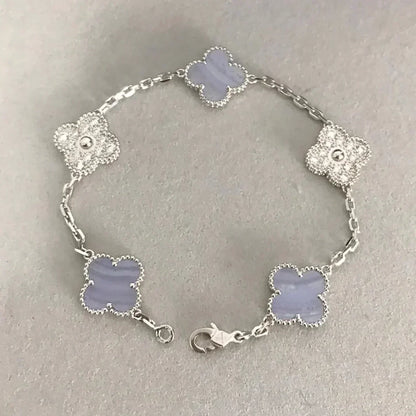 [Radiant Gem]New  CLOVER 5 MOTIF PURPLE CHALCEDONY BRACELET COLLECTION