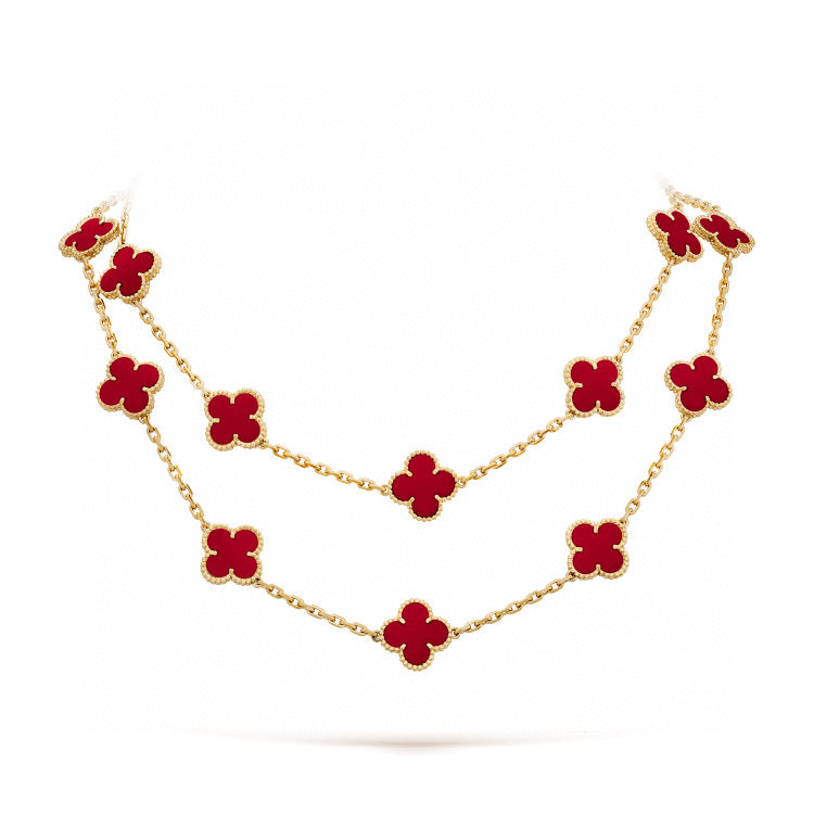 [Radiant Gem]¯CLOVER 20 MOTIFS CARNELIAN NECKLACE