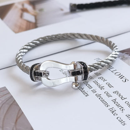 [Radiant Gem]¯FORCE LARGE HORSESHOE BLACK DIAMOND BRACELET SILVER