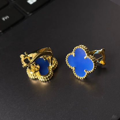 [Radiant Gem] CLOVER LARGE (20mm) 1 MOTIFS BLUE MOP STUD EARRINGS