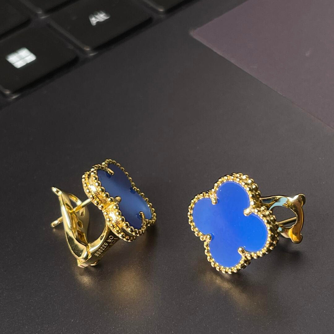 [Radiant Gem] CLOVER LARGE (20mm) 1 MOTIFS BLUE MOP STUD EARRINGS
