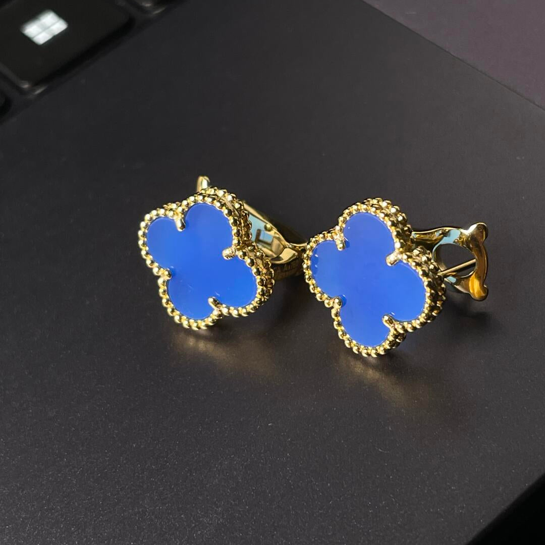 [Radiant Gem] CLOVER LARGE (20mm) 1 MOTIFS BLUE MOP STUD EARRINGS