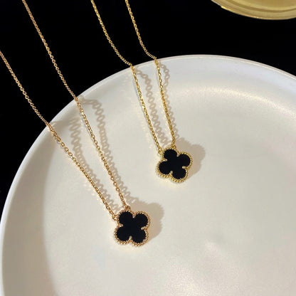 [Radiant Gem]¯CLOVER 15MM BLACK ONYX SINGLE FLOWER NECKLACE