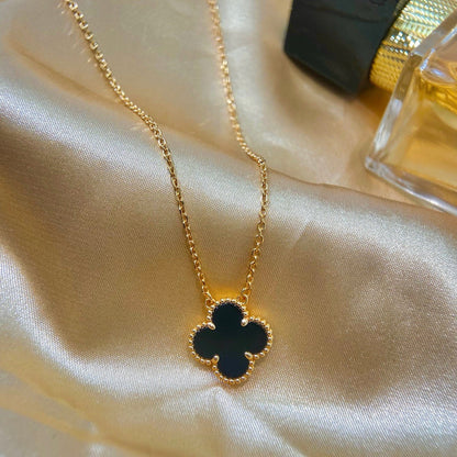 [Radiant Gem]¯CLOVER 15MM BLACK ONYX SINGLE FLOWER NECKLACE