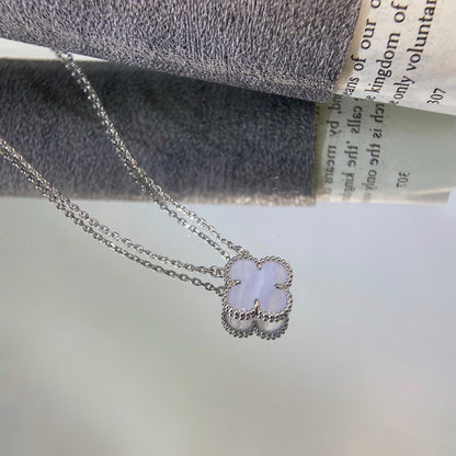 [Radiant Gem]¯CLOVER 15MM BLUE CHALCEDONY NECKLACE SILVER