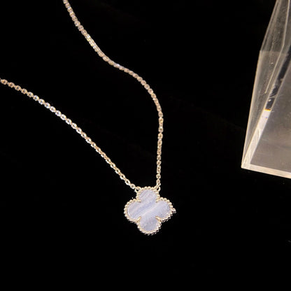 [Radiant Gem]¯CLOVER 15MM BLUE CHALCEDONY NECKLACE SILVER