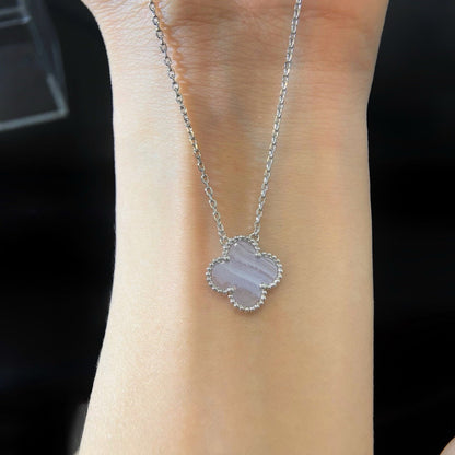 [Radiant Gem]¯CLOVER 15MM BLUE CHALCEDONY NECKLACE SILVER