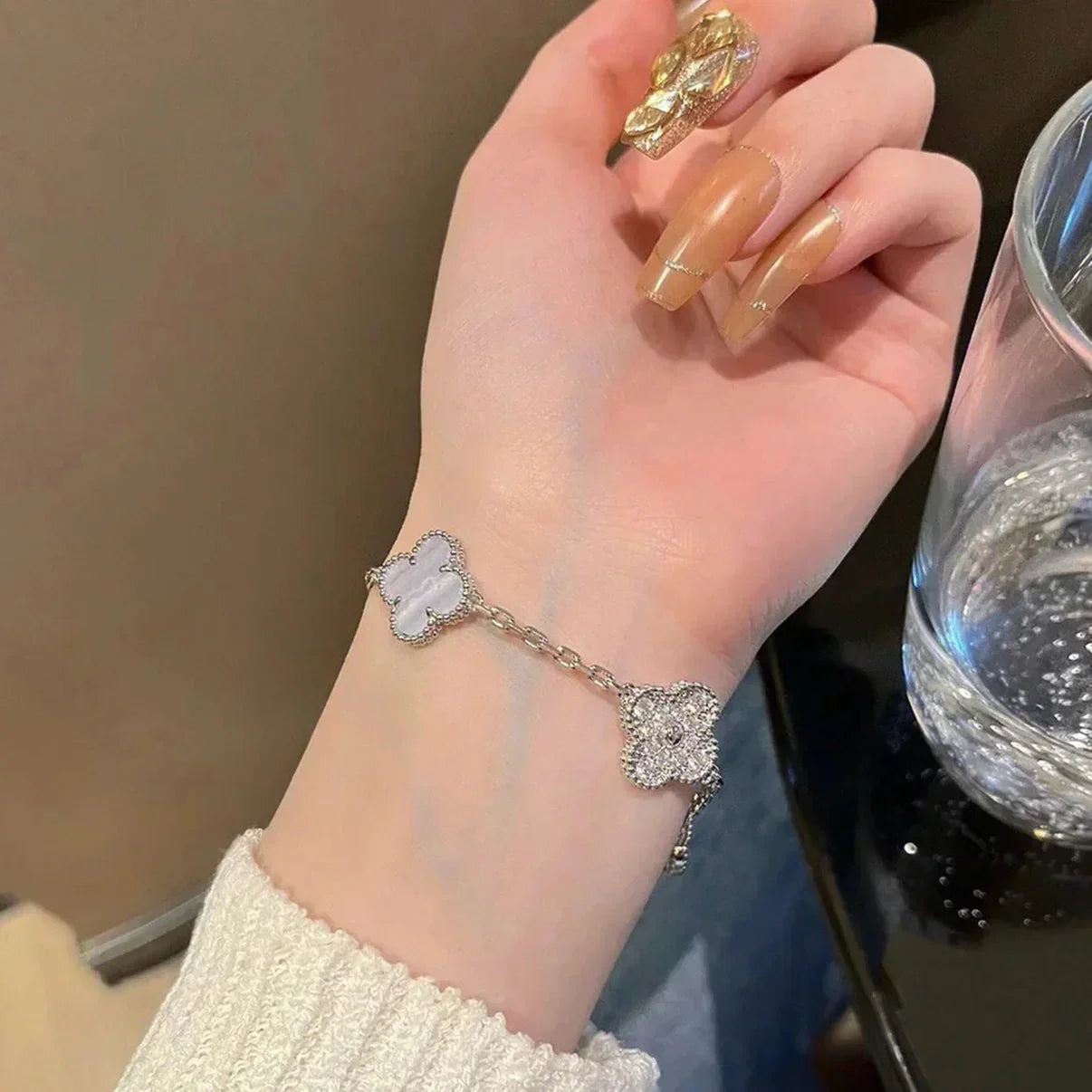 [Radiant Gem]New  CLOVER 5 MOTIF PURPLE CHALCEDONY BRACELET COLLECTION