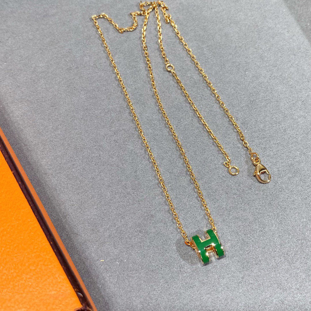 [Radiant Gem]¯POP H GREEN NECKLACE SILVER AND GOLD