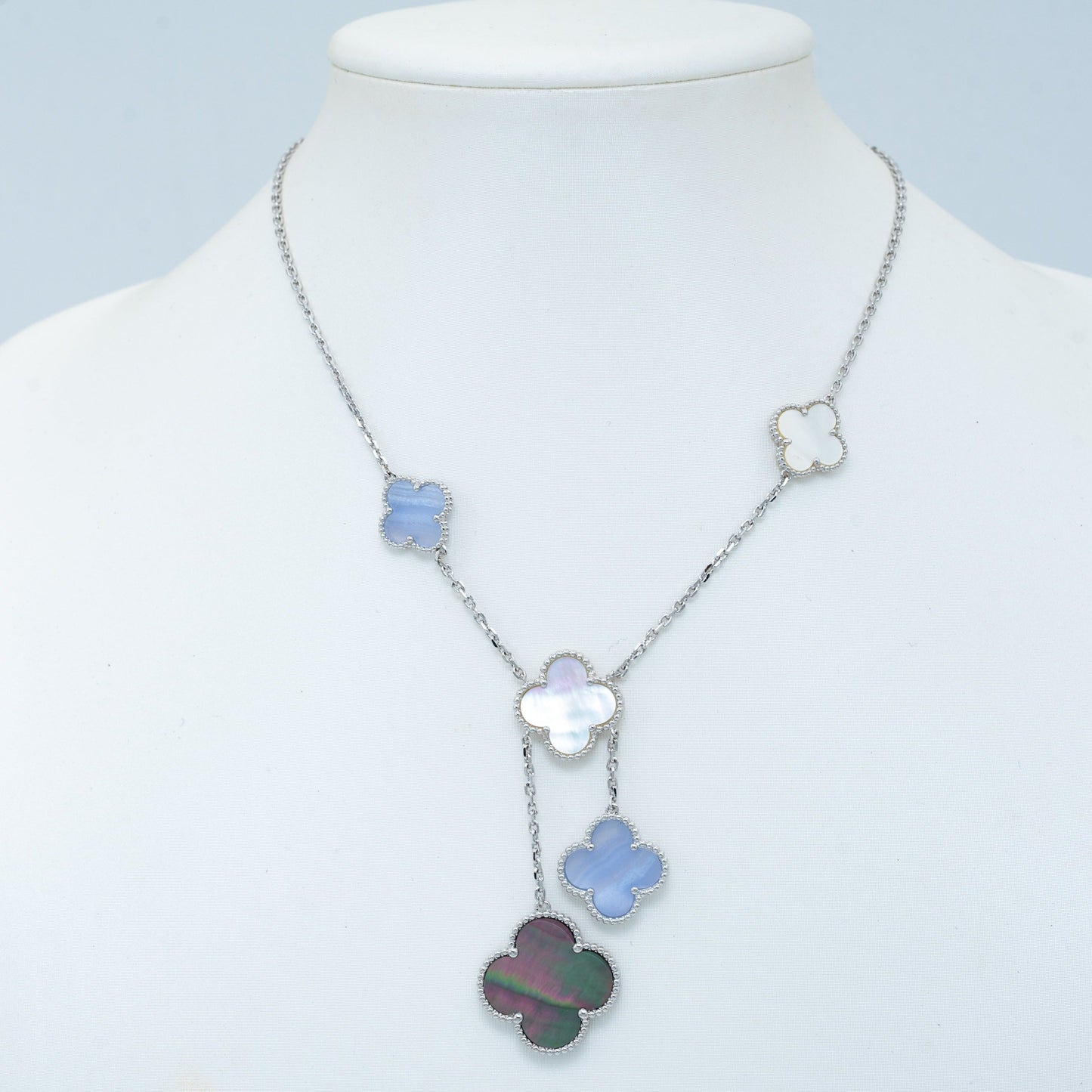 [Radiant Gem]¯CLOVER MOP CHALCEDONY NECKLACE SILVER 6 MOTIF