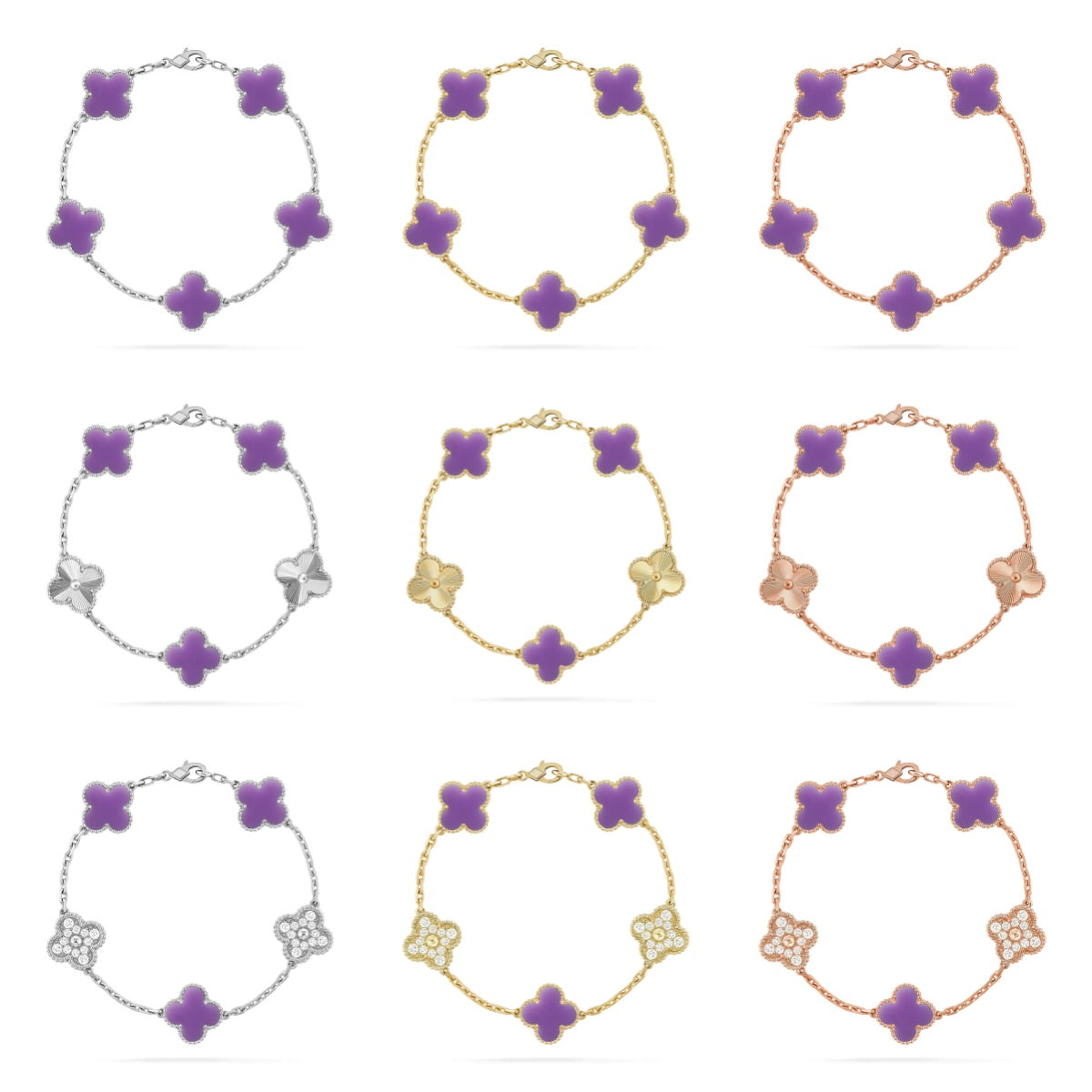 [Radiant Gem]New CLOVER 5 MOTIF LIGHT PURPLE BRACELET COLLECTION