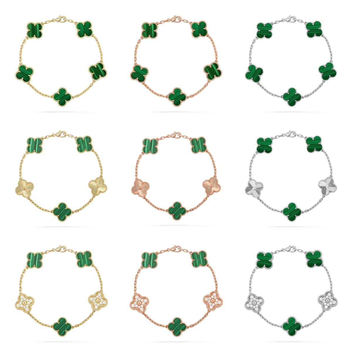 [Radiant Gem]New  CLOVER 5 MOTIF MALACHITE BRACELET COLLECTION