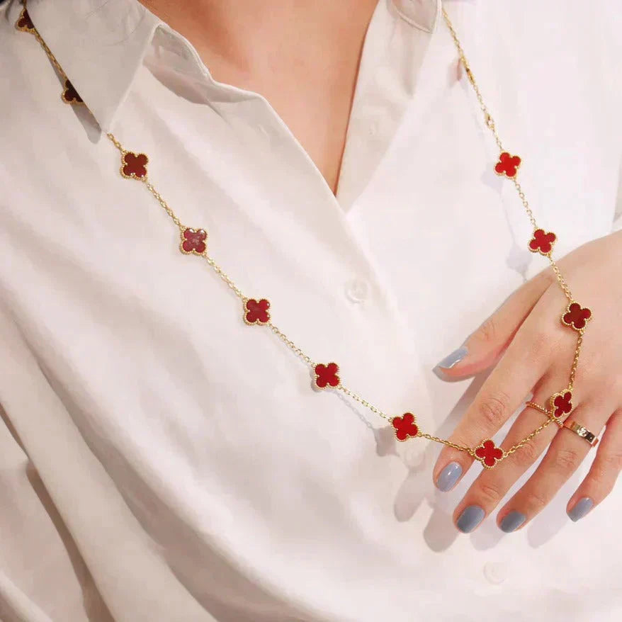 [Radiant Gem]¯CLOVER 20 MOTIFS CARNELIAN NECKLACE