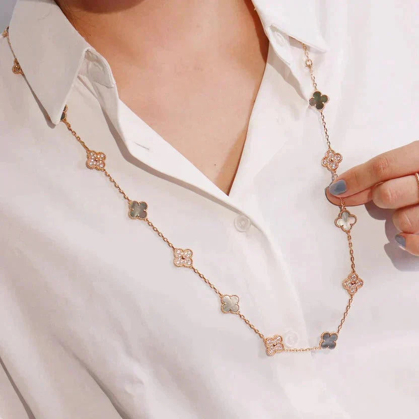 [Radiant Gem]¯CLOVER 20 MOTIFS DARK MOP DIAMOND  NECKLACE
