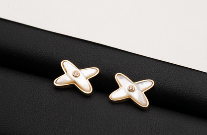 [Radiant Gem]¯JEUX DE WHITE MOP PINK GOLD DIAMOND EARRINGS