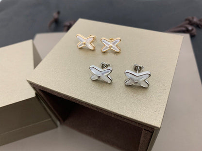 [Radiant Gem]¯JEUX DE WHITE MOP SILVER DIAMOND EARRINGS