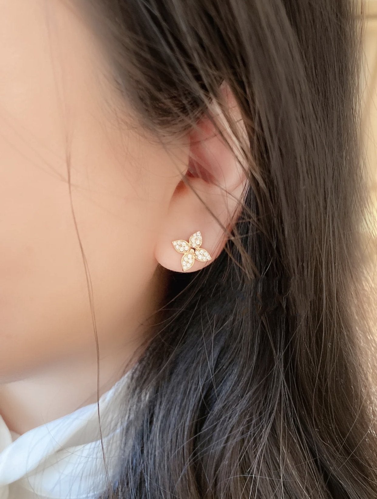 [Radiant Gem]¯STAR BLOSSOM STUD EARRINGS PINK GOLD DIAMONDS