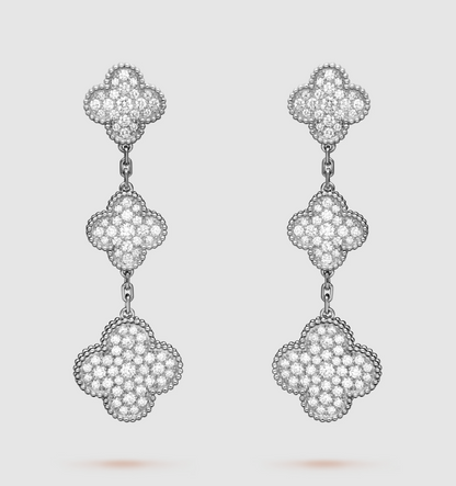 [Radiant Gem]¯CLOVER 3 MOTIF DIAMOND SILVER DROP EARRINGS