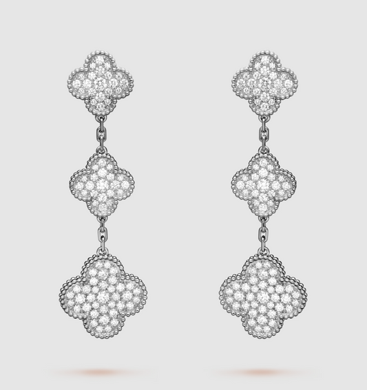 [Radiant Gem]¯CLOVER 3 MOTIF DIAMOND SILVER DROP EARRINGS