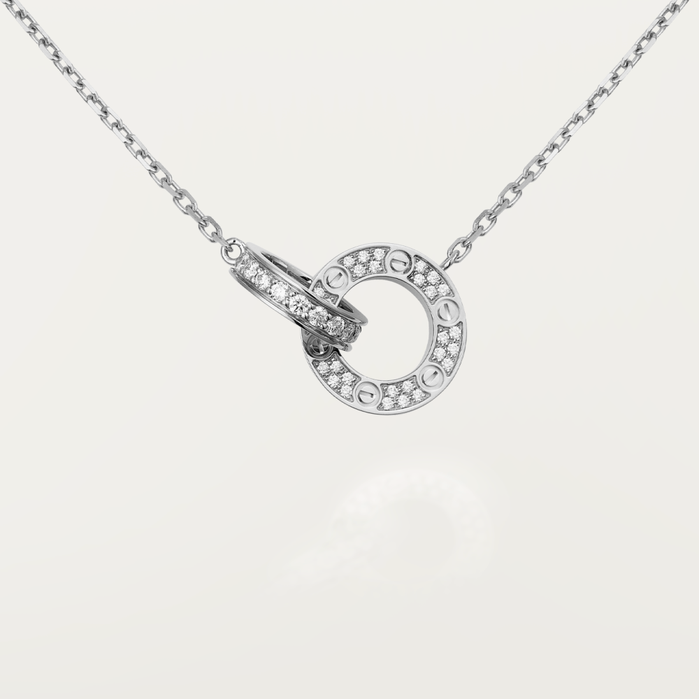 [Radiant Gem]¯LOVE 7.6MM NECKLACE ROSE GOLD AND SILVER  FULL DIAMOND