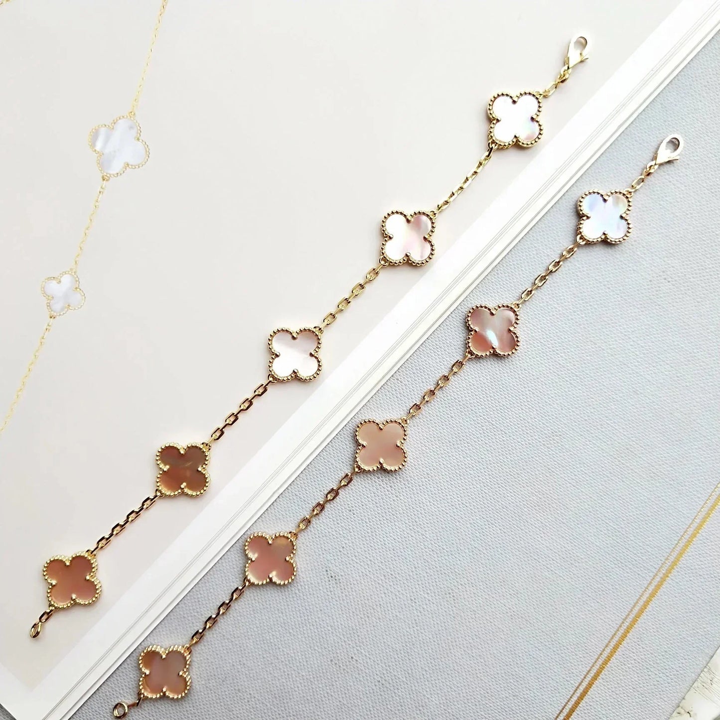 [Radiant Gem]New  CLOVER 5 MOTIFS  PINK MOP BRACELET COLLECTION