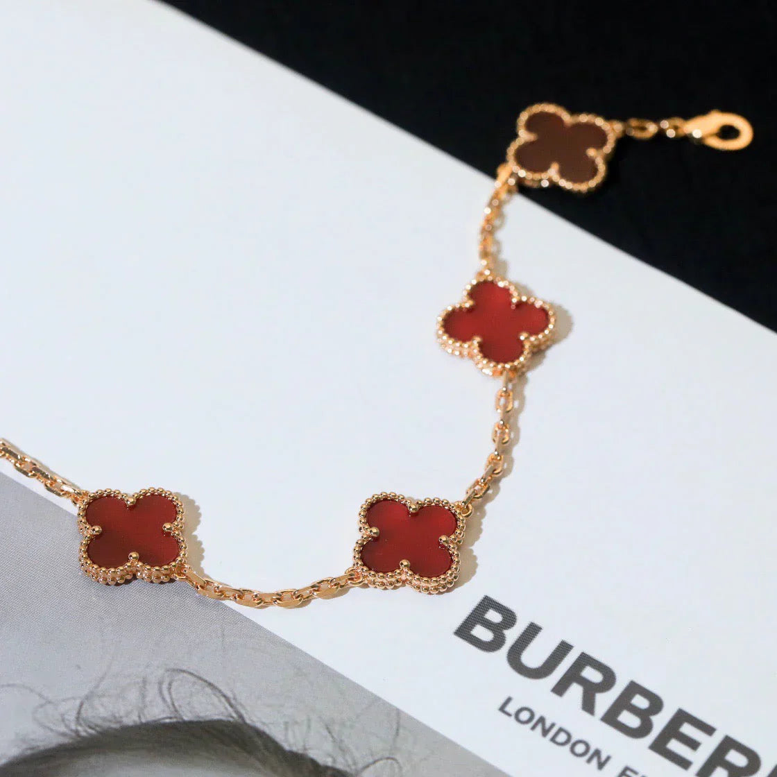[Radiant Gem]New  CLOVER 5 MOTIF RED CORNELIAN BRACELET COLLECTION