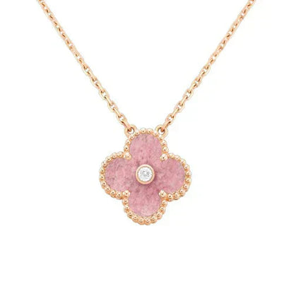 [Radiant Gem]¯CLOVER 15MM DIAMOND RHODONITE NECKLACE