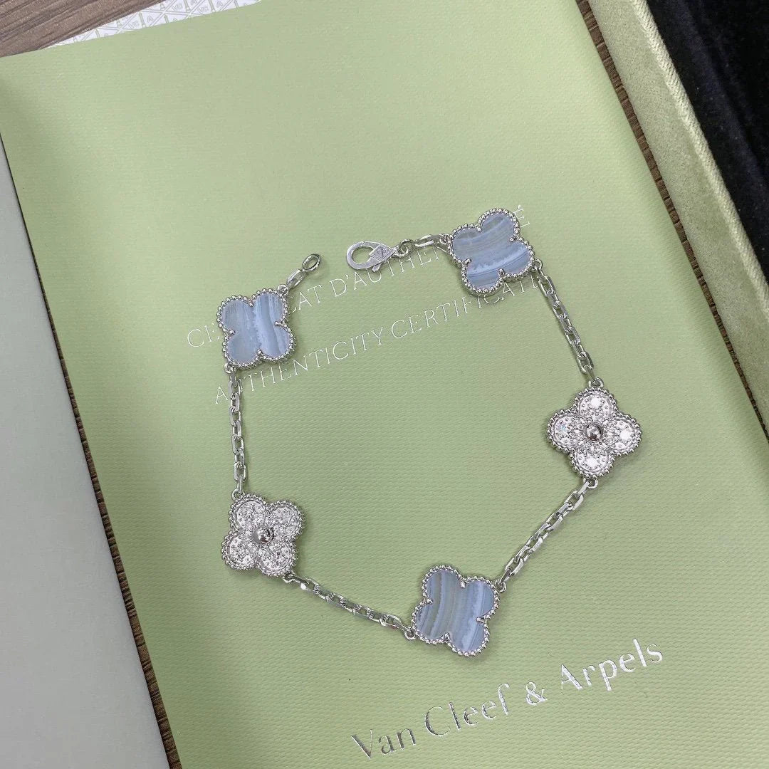 [Radiant Gem]New  CLOVER 5 MOTIF PURPLE CHALCEDONY BRACELET COLLECTION