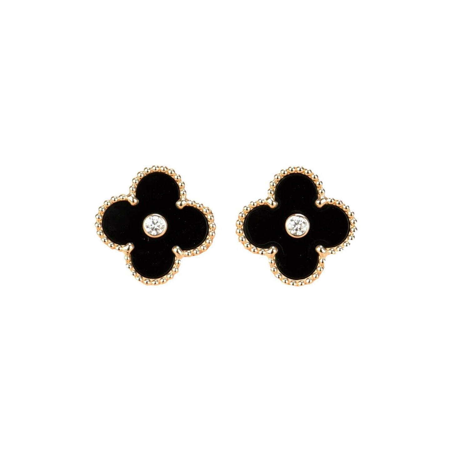 [Radiant Gem]¯CLOVER MEDIUM 1 MOTIFS ONYX DIAMOND EARRINGS