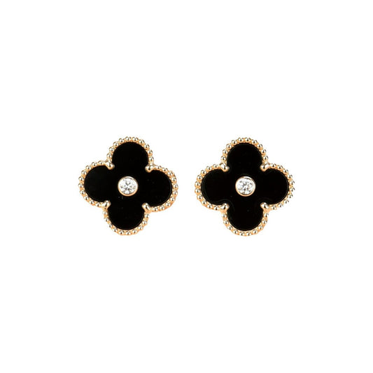 [Radiant Gem]¯CLOVER MEDIUM 1 MOTIFS ONYX DIAMOND EARRINGS