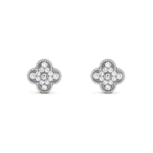 [Radiant Gem]¯CLOVER 1 MOTIFS DIAMOND STUD EARRINGS SILVER