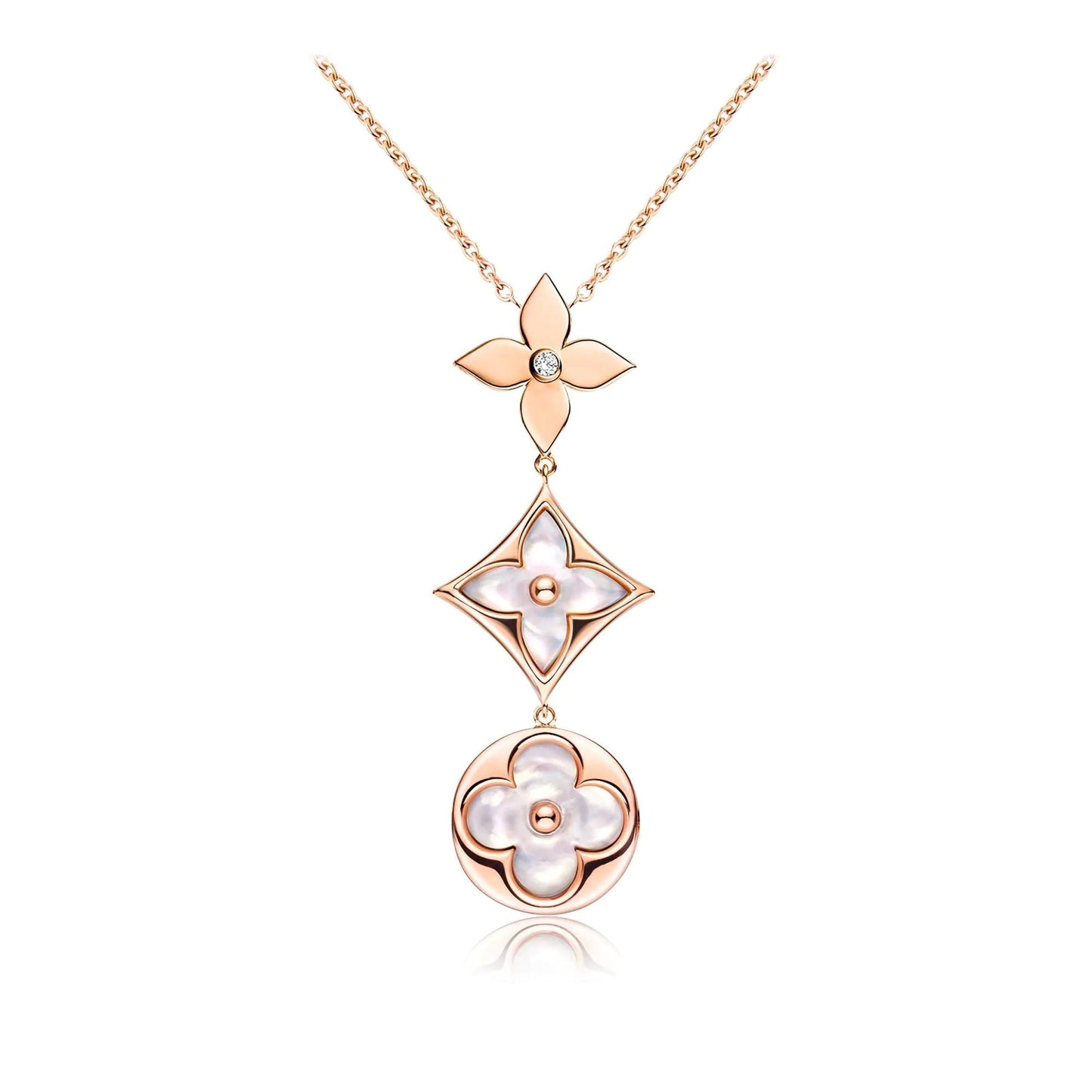 [Radiant Gem]¯COLOR BLOSSOM LARIAT NECKLACE PINK GOLD WHITE MOTHER PEARL AND DIAMOND