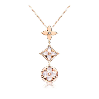 [Radiant Gem]¯COLOR BLOSSOM LARIAT NECKLACE PINK GOLD WHITE MOTHER PEARL AND DIAMOND