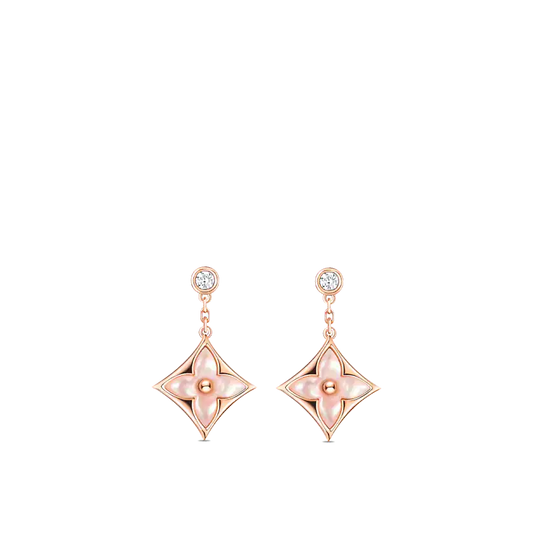 [Radiant Gem]¯DOUBLE STAR PINK GOLD MOP DROP EARRINGS